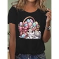 thumbnail image 1 of Camiseta estampada 100 % algodón para mujer, de manga corta y cuello redondo, para uso diario informal, 1 pieza, camiseta de ocio., 1 of 6