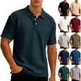 thumbnail image 2 of BRANROY Men's Polo Shirts for Men - Short Sleeve Button Down Casual Golf Tops, Waffle Knit Lightweight Summer Beach Tops,Army Green L, 2 of 6