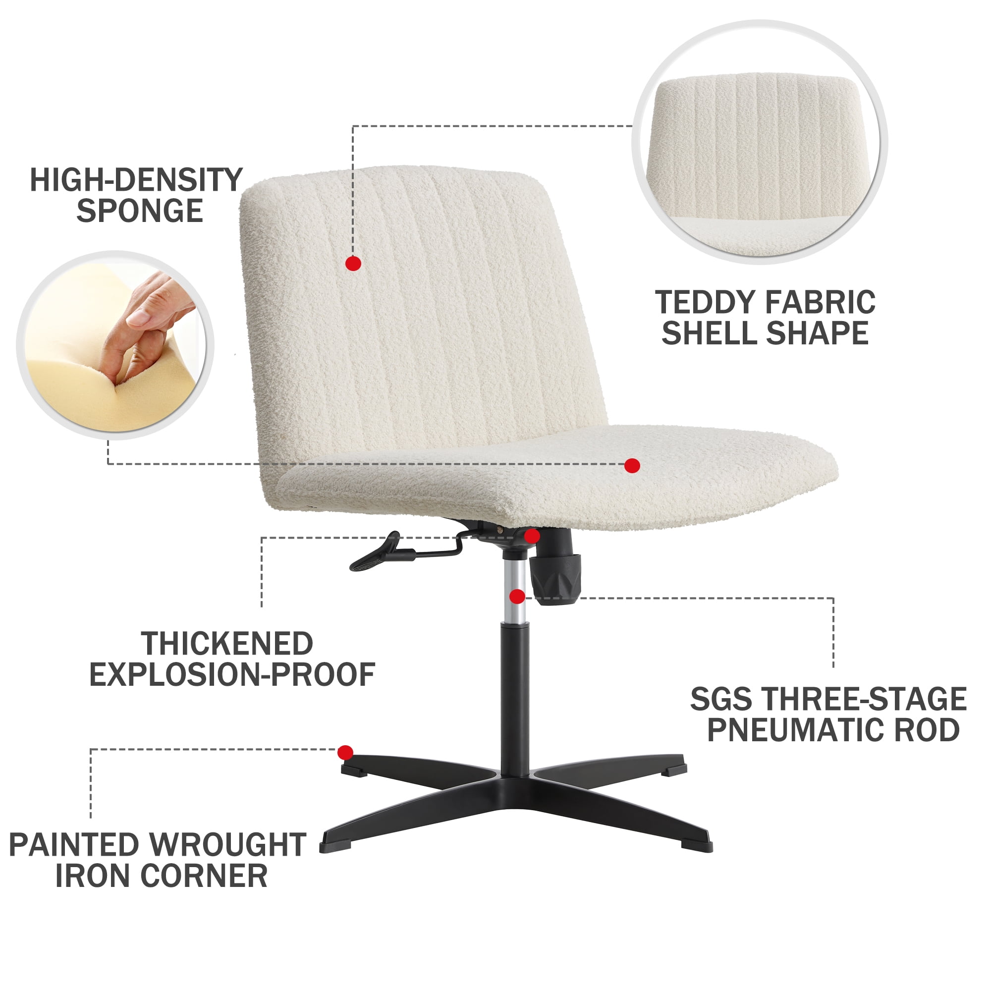 LUCKWIND Armless Home Office Desk Chair No Wheels, Modern Double Padded  Ergonomic Vanity Chair, Height Adjustable Cushioned Swivel Task Chairs,  Wide