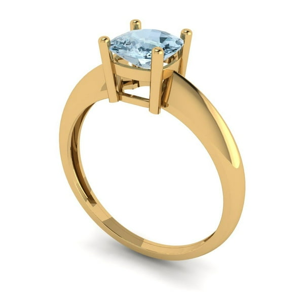 1.0ct cushion cut natural swiss blue topaz 18k yellow gold Bridal Wedding Engagement Promise Anniversary Ring for Women size 8