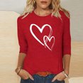 thumbnail image 2 of Lenpel Women's Tunic Tops 3/4 Length Sleeve Crew Neck Heart Printed T Shirts Plus Size Graphic Tees Loose Trendy Blouses(Red,Large), 2 of 5