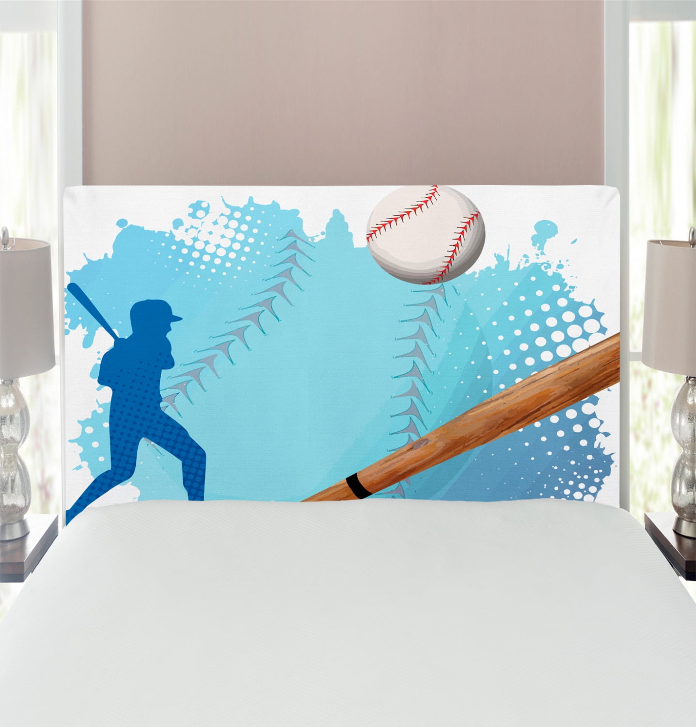 Baseball Headboard, Silhouette of a Baseball Player with Basic Game