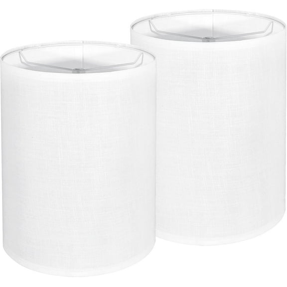 Tall Lamp Shades Set of 2, Drum Lampshade for Table Lamps Floor Lamp, 10" Top X 10" Bottom X 13" High White Large Line Fabric Lamp Shades, Easy Assembly Replacement Lampshades