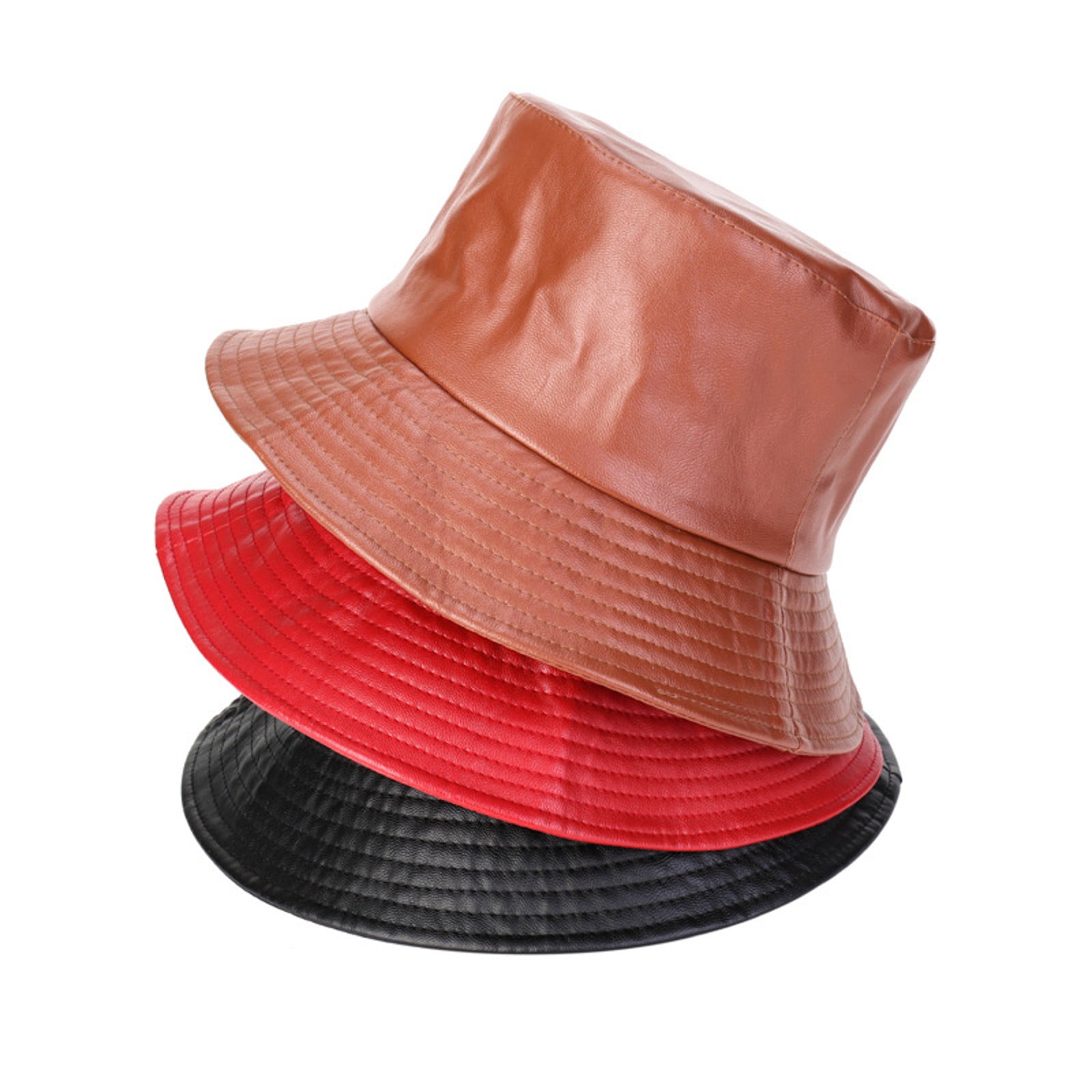 Faux Leather Bucket Hat Adjustable Foldable Fishing Hiking Outdoor Faux Leather Cowboy Hat Unisex Bucket Hat with String  main image 2