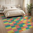 thumbnail image 3 of ODIKA 8'x10' Washable Area Rug Whimsical Checkerboard Hippie Inspired Multicolor Block Funky for Living Room, Under Sectional, Family , Durable, Non-Slip, 3 of 7