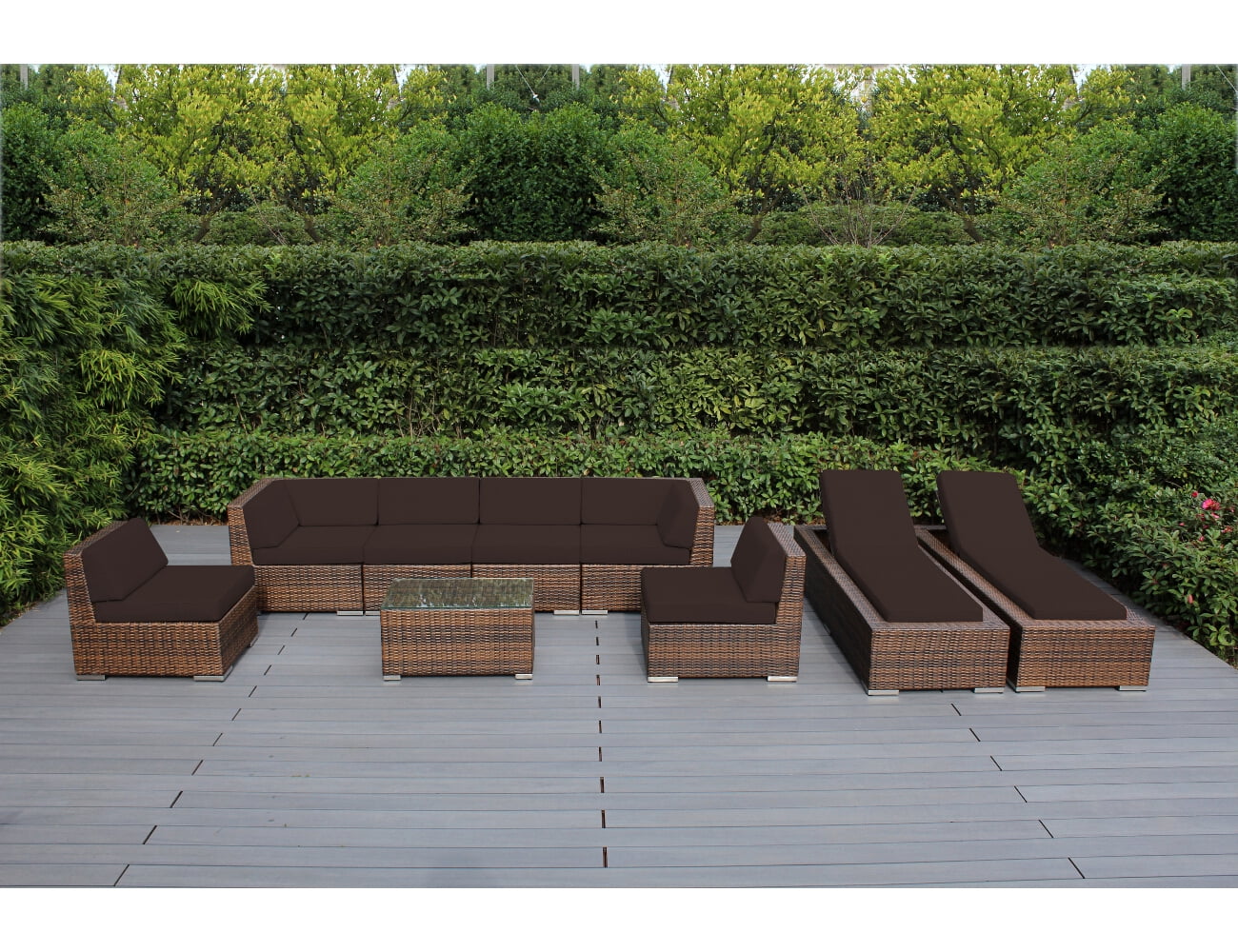 Ohana 9 Piece Outdoor Wicker Patio Furniture Sectional Conversation Set