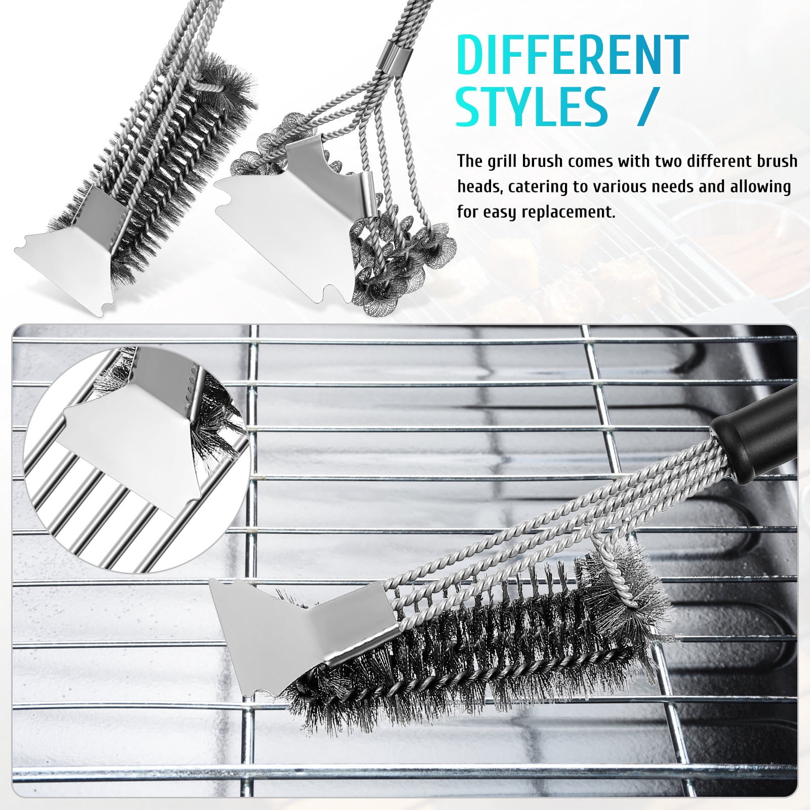 POPETPOP 2 Pcs Grill Cleaning Brush Steel Wire for Outdoor Grill Homeowners Kitchen Use