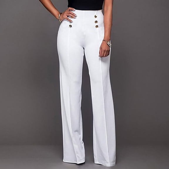 Blmnix Wide Leg Dress Pants for Women Work Pants Pleated Plus Size Leggings Straight-Leg White Long High Dressy Pants for Women,S