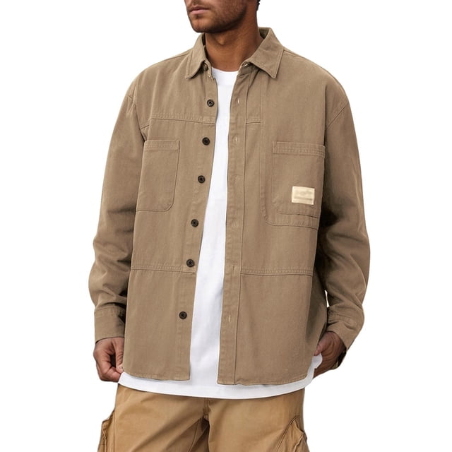 Veste de Travail Décontractée pour Hommes Coupe Ample avec Design Chemise Manches Longues pour Printemps et Automne