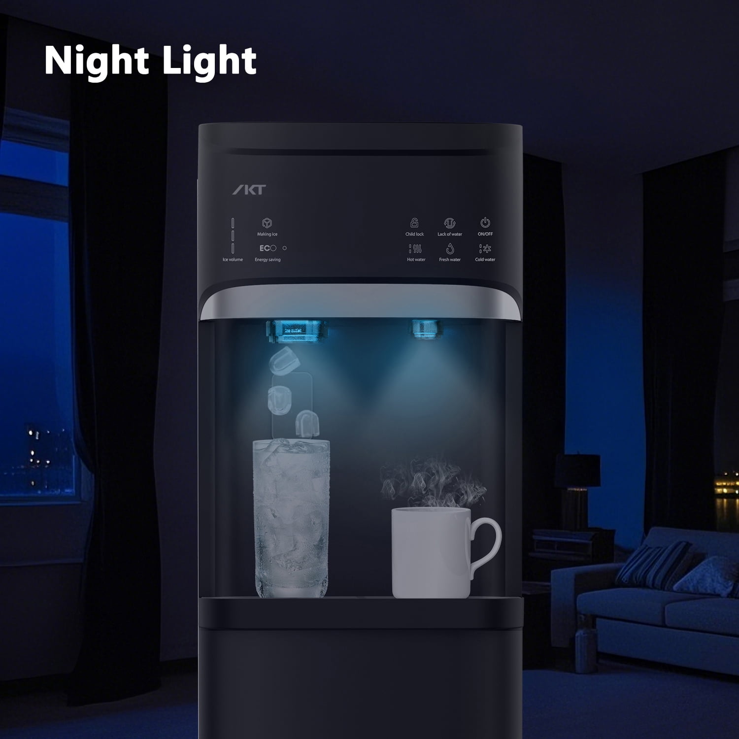 IKT Bottom Loading Water Dispenser with Ice Maker, for 5 Gallon,Safety Features, 3 Temperature,22lbs Within 24hrs, Empty Bottle Indicator, Black