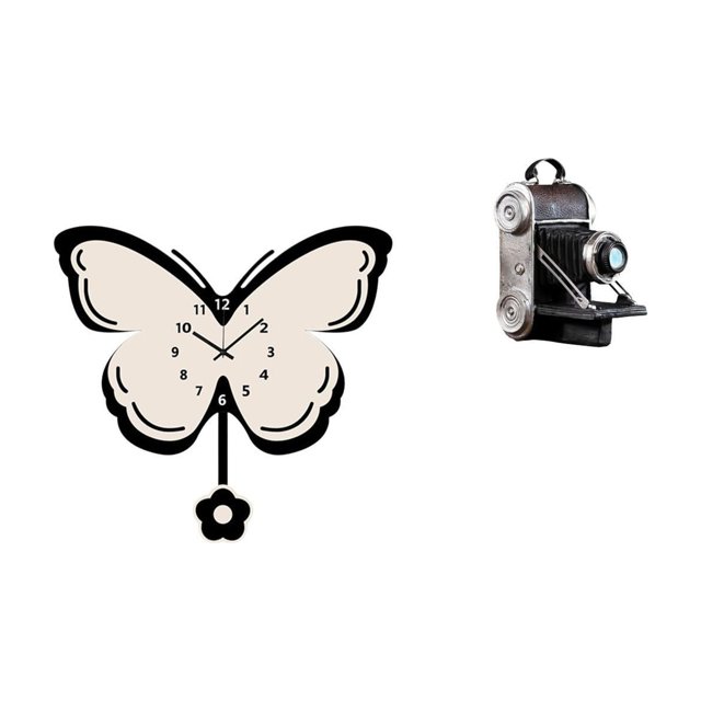 Reloj de pared de mariposa de acrílico y estatua de cámara de resina, accesorio decorativo único para oficina, comedor, habitación infantil, armarios
