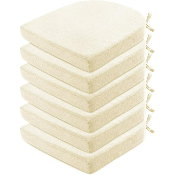Chair Cushions for Dining Chairs 6 Pack - Kitchen Chair Cushions with Ties and Non-Slip Backing - Dining Chair Pads 16"X16"X2", Beige