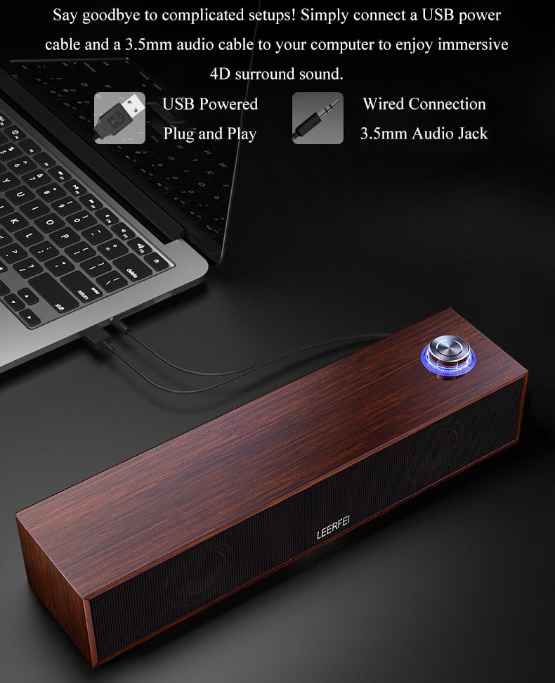 Wired Bluetooth Wooden Multimedia Computer Desktop Speaker E350MB