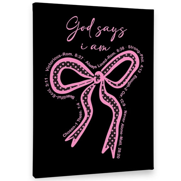 Pink Coquette Bow Christian Wall Art Decor Canvas, God Says I Am Bible Verse Pictures Wall Decor Decorations Art, Preppy Girly Prints Artwork For Girls Room Bedroom Dorm