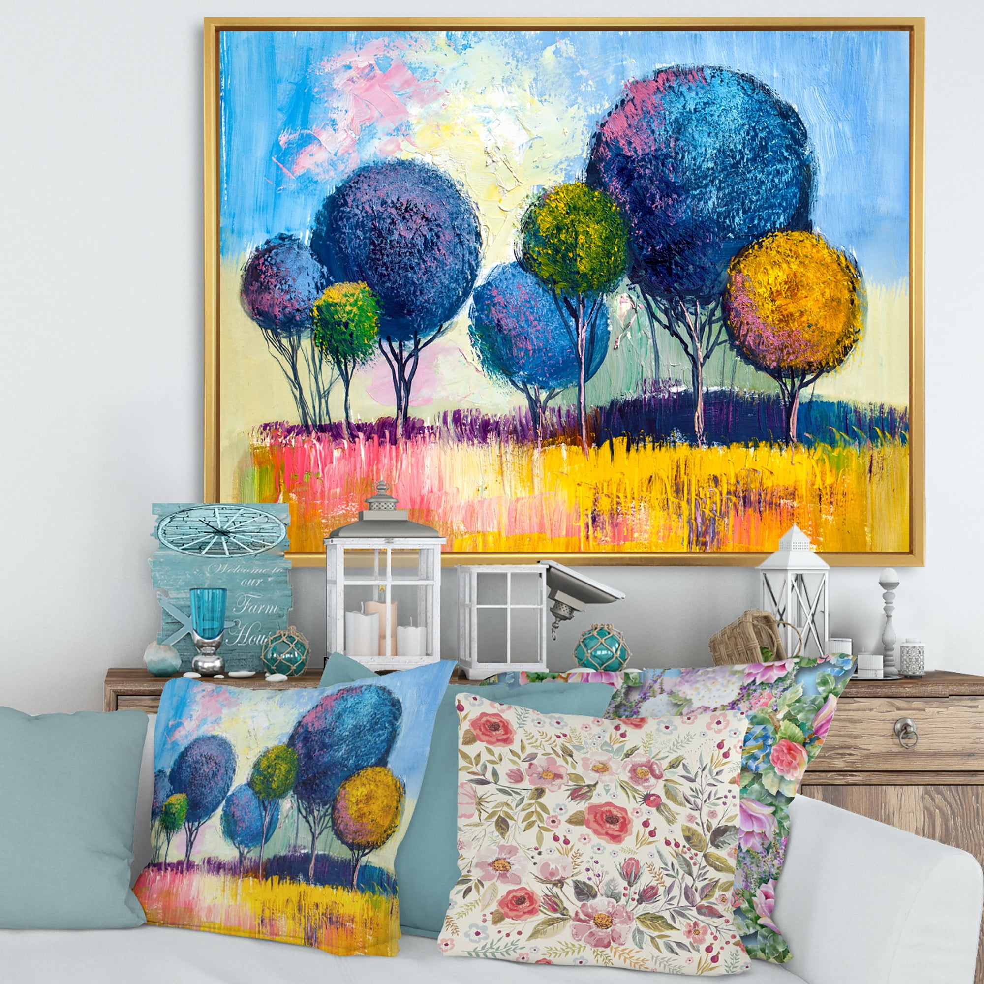 Designart 'Autumn Colorful Fantasy Trees III' Modern Framed Canvas Wall Art Print