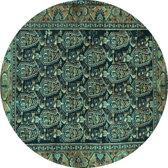 Ahgly Company Indoor Round Persian Turquoise Blue Traditional Area Rugs, 5' Round