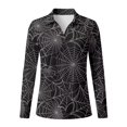 thumbnail image 4 of Jeiento Women's Golf Shirts, Moisture Wicking Festive Tops, Grey Spider Web, Long Sleeve V Neck Quick Dry Sun Protection Top for Yoga, Outdoor Travel and Daily Wear, 4 of 7