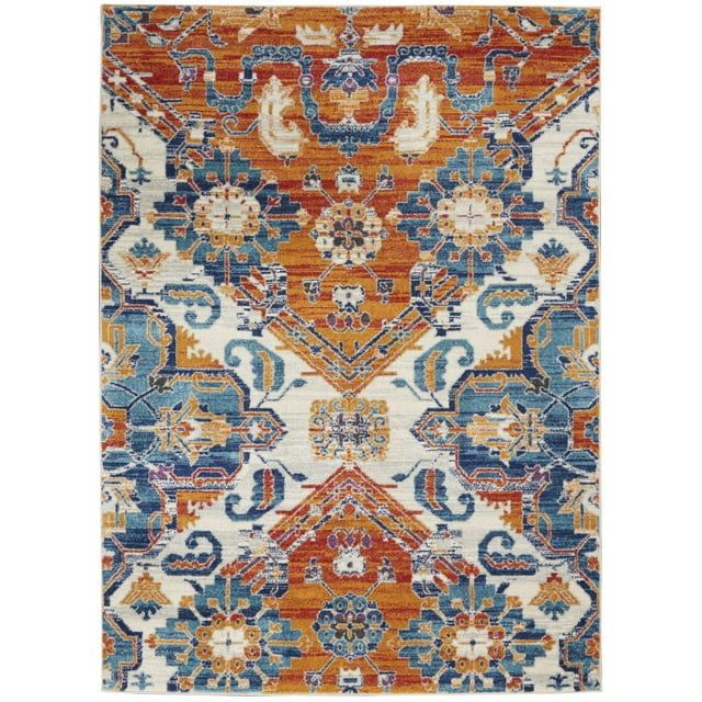 homeroots home decor 385636 5’ x 7’ Ivory and Gold Floral Motif Area Rug