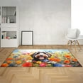 thumbnail image 2 of Welcome Spring Summer Portuguese Water Dog Portrait Flower Blue Sky Indoor Rug PWD Portie Fishing Dog Lover Carpet Living Bed Room Sofa Home Decor - 12001, 2 of 5