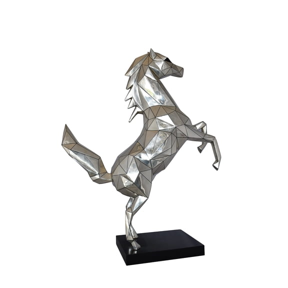 Nifao Modern Textiled Ferrari Horse Silver Finish Bronze Statue – Home Decor Sculpture, 30"L x 11"W x 38"H
