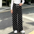 thumbnail image 2 of hotojiny Girls Wide Leg Sweatpants Polka Dot Print Baggy Pant with Drawstring Casual Elastic Waist Loose Athletic Pants(Black,11-12 Years), 2 of 6