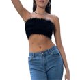 thumbnail image 3 of Blotona Women Sexy Feather Strapless Tube Tops Plush Faux Fur Sleeveless Solid Faux Fur Crop Top Party Clubwear Tank Top, 3 of 5