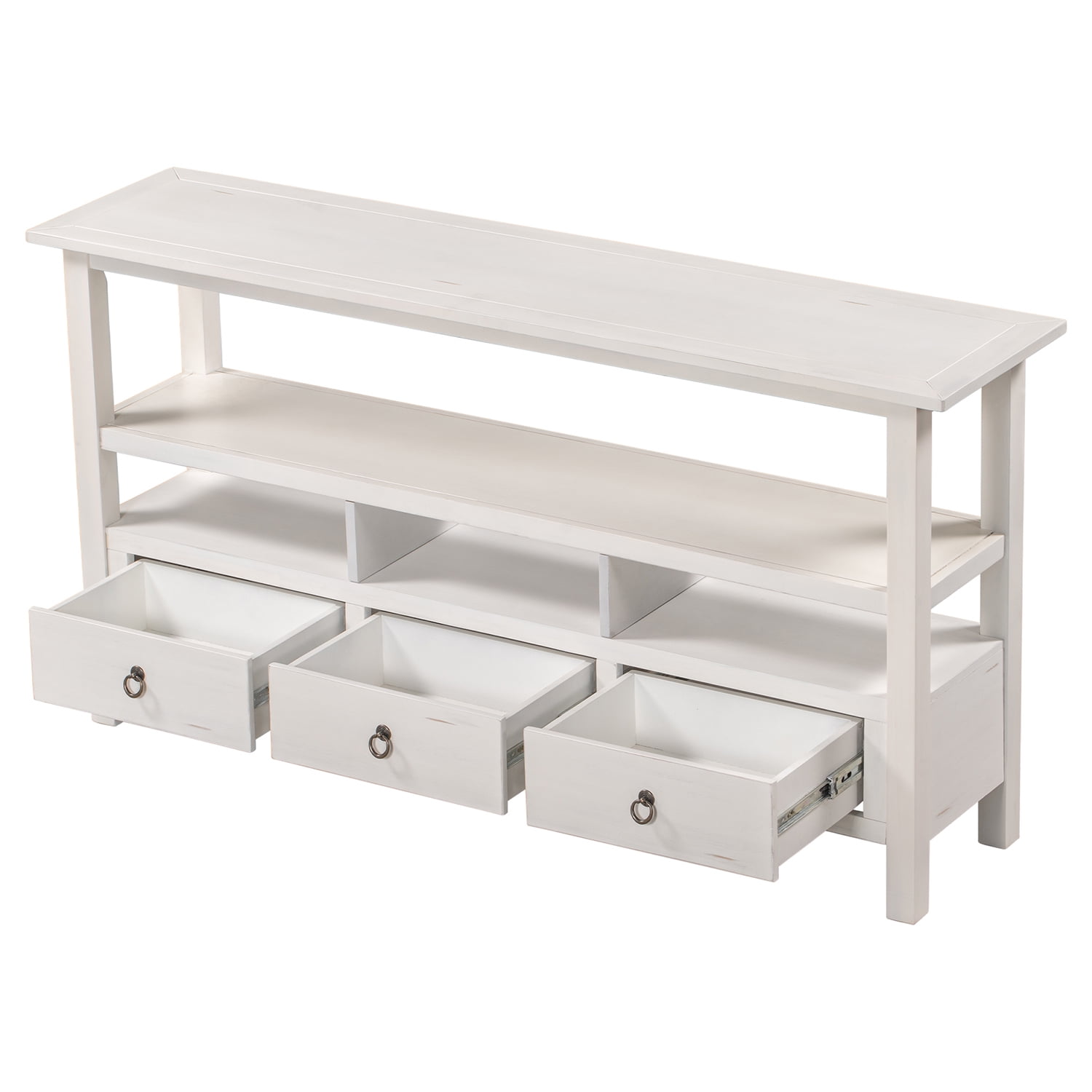 Kadyn Solid Wood Console Table, Sofa Console Table with Three Drawers and Double-Storey Tabletop, Classic Accent Table for Living Room, Antique White Kadyn Solid Wood Console Table, Sofa Console Table with Three Drawers and Double-Storey Tabletop, Classic Accent Table for Living Room, Antique White