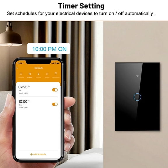 Tuya US Plug WiFi Smart Wall Switch 1 Gang No Neutral Wire Touch Sensor LED Light Switches Smart Home Black