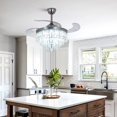 thumbnail image 3 of FINE MAKER 42" Crystal Chandelier with Fan Remote Control Fandelier Invisible Blades Ceiling Fan with Light for Living Room Dining Room 3 Color 3 Speed Chrome Finish, 3 of 11