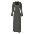 thumbnail image 3 of IROINNID Long Sleeve Dress for Women Fall Dress Full-Length Formal Dress Spring Round-Neck Solid Slimming Long Sleeve Dress,Dark Gray, 3 of 4