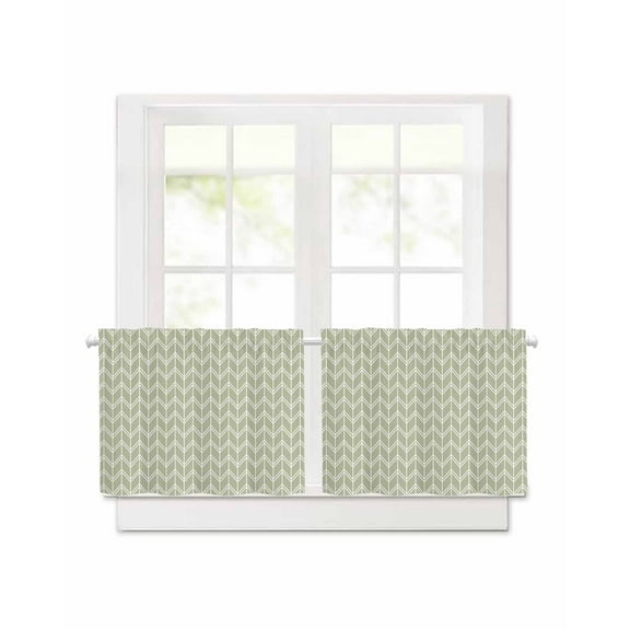 Striped Short Blackout Curtains 30 Inch Long Abstract Chevron White Line Sage Green Bohemian Rod Pocket Kitchen Curtains, 2 Panels Thermal Insulated Room Darkening Drapes for Bedroom, 42"W x 30"L