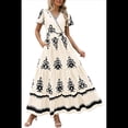 thumbnail image 1 of Vestido de Corta con Cuello en V, Estampado Floral, Bolsillos y Mangas Acampanadas, Color Albaricoque L, 1 of 7