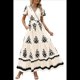 thumbnail image 1 of Vestido de Corta con Cuello en V, Estampado Floral, Bolsillos y Mangas Acampanadas, Color Albaricoque XL, 1 of 7