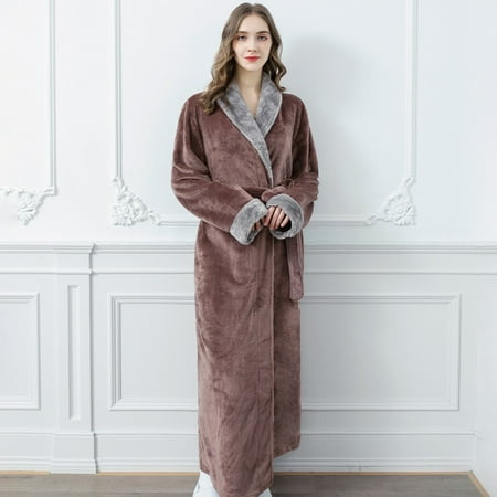 

2022 warm pajamas for women Autumn And Winter Flannel Nightgown Plus Velvet Padded Women s Long Pajamas Women s Lovely Home Clothes Coffee L