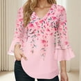 thumbnail image 2 of Womens Tops Ruffle 3/4 Sleeve V-Neck Floral Pritned Dressy Casual Chiffon Blouses Tops, 2 of 7