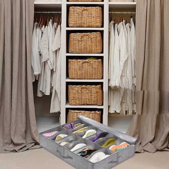 Home Textile Storage - Bedroom Underbed Shoe Storage Foldable with Lid and Visible Organizer Boxes for Efficient Closet Organization