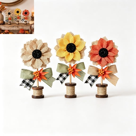 Rustic Sunflower Tabletop Decor Set Farmhouse Fall Decoration, Rustic Farmhouse Table Decor for Mantel, Entryway, Shelf and Tiered Tray(3Pcs)