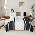 thumbnail image 4 of jejeloiu Vintage Damask Flowers Full Size Comforter Sets,Abstract Geometric Thombus Bedding Comforter Set,Black White Striped Bedding Sets For Kids,Breathable Home Decor Reversible,3-Piece, 4 of 8