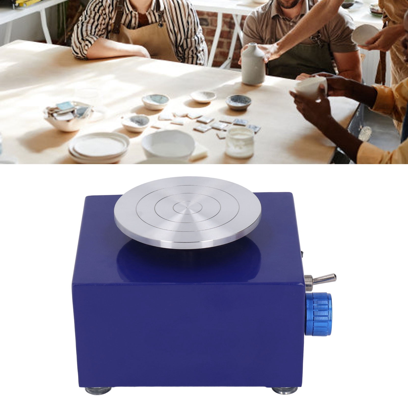 Yajisi Mini Electric Pottery Wheel Machine with Removable Basin 23 Pieces Tools Kit for Kids Beginners Art Craft DIY Ceramic Work Parent Child Interaction 100-240V AU Plug Deep Blue