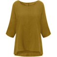 thumbnail image 3 of CHOK Soldes d'Hiver! Hauts pour Femmes Grande Taille Manches 3/4 Col Rond Volant Décontracté T-Shirts Amples Unis Été Automne Tunique Basique Chandail Blouses T-Shirts, 3 of 4