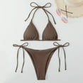 thumbnail image 3 of 1 Set Ribbed Backless Pads Bikini Set Halter Triangle Bra Side Tie Thong Swimwear Beachwear, 3 of 6
