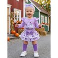 thumbnail image 3 of RUINIXCW Newborn Baby Girl My First Halloween Outfit Infant Girl Fall Winter Clothes Letters Embroidery Long Sleeve Romper Skirt Headband Socks Set, 3 of 10