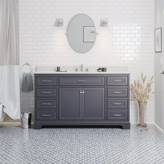 Aria 60" Single Bathroom Vanity with Marine Gray Cabinet and Quartz Top