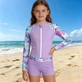 thumbnail image 2 of JAJAHO Girls Swimsuit 3 Pieces Long Sleeve Rash Guard Set Tropical Printed Tankini Bathing Suits Summer Kids Swimwear 3-10Y, 2 of 6