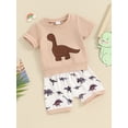 thumbnail image 3 of vera natura Toddler Boy Summer Outfits Short Sleeve Round Neck T-Shirt with Dinosaur Print Shorts 2Pcs Set, 3 of 8