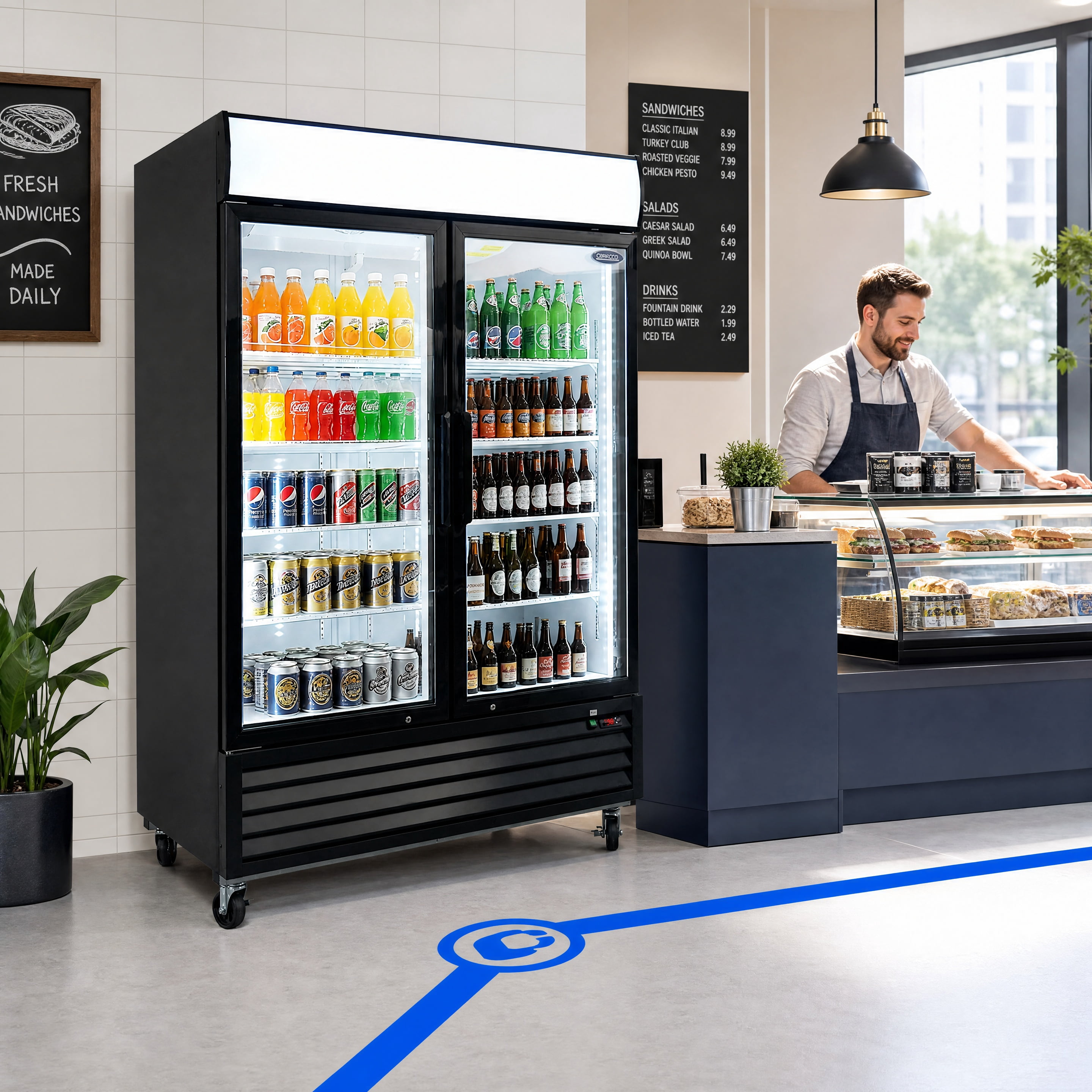 19.3 Cu.Ft Swing Glass Door Commercial Display Refrigerator 26.97"x33.54"x82.95" Hollow Tempered Glass Merchandiser Fridge with LED Panel Auto Defrost Adjustable Shelves for Cafe Restaurant
