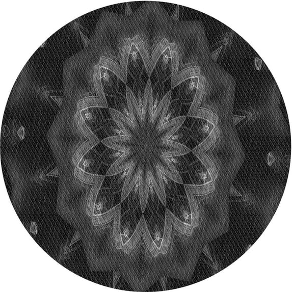 Ahgly Company Indoor Round Patterned Midnight Gray Area Rugs, 8' Round