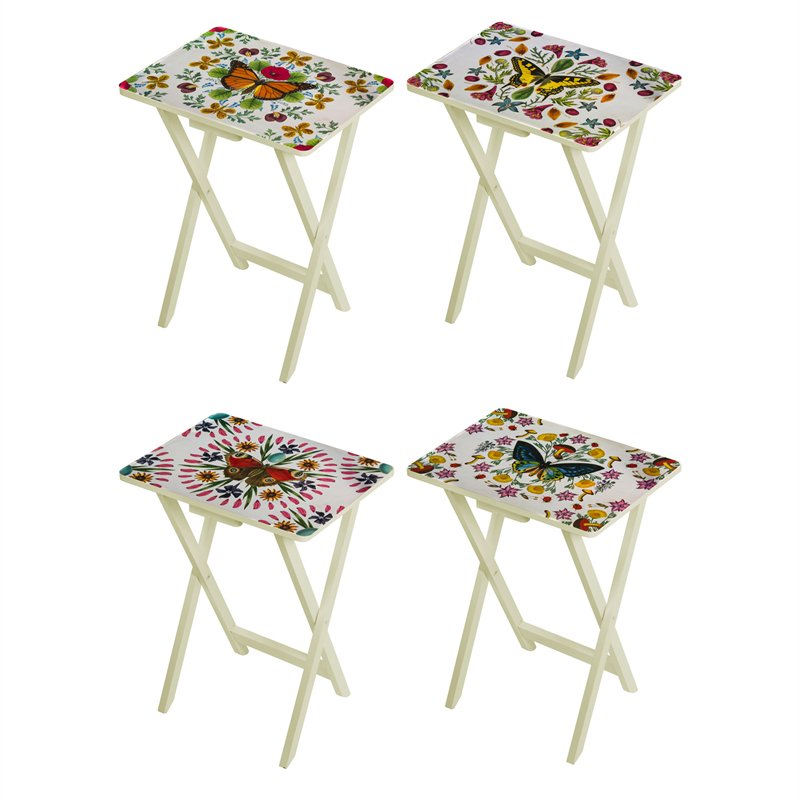 Set of Four Butterflies TV Trays with Stand