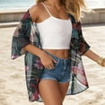 thumbnail image 5 of Nrmvnmi Women Open Front Lightweight Cardigan Summer Puff Sleeve Cardigans Fashion Floral Printed Kimono Cardigan Casual Loose Fit Cover Up Blouse Tops, 5 of 5