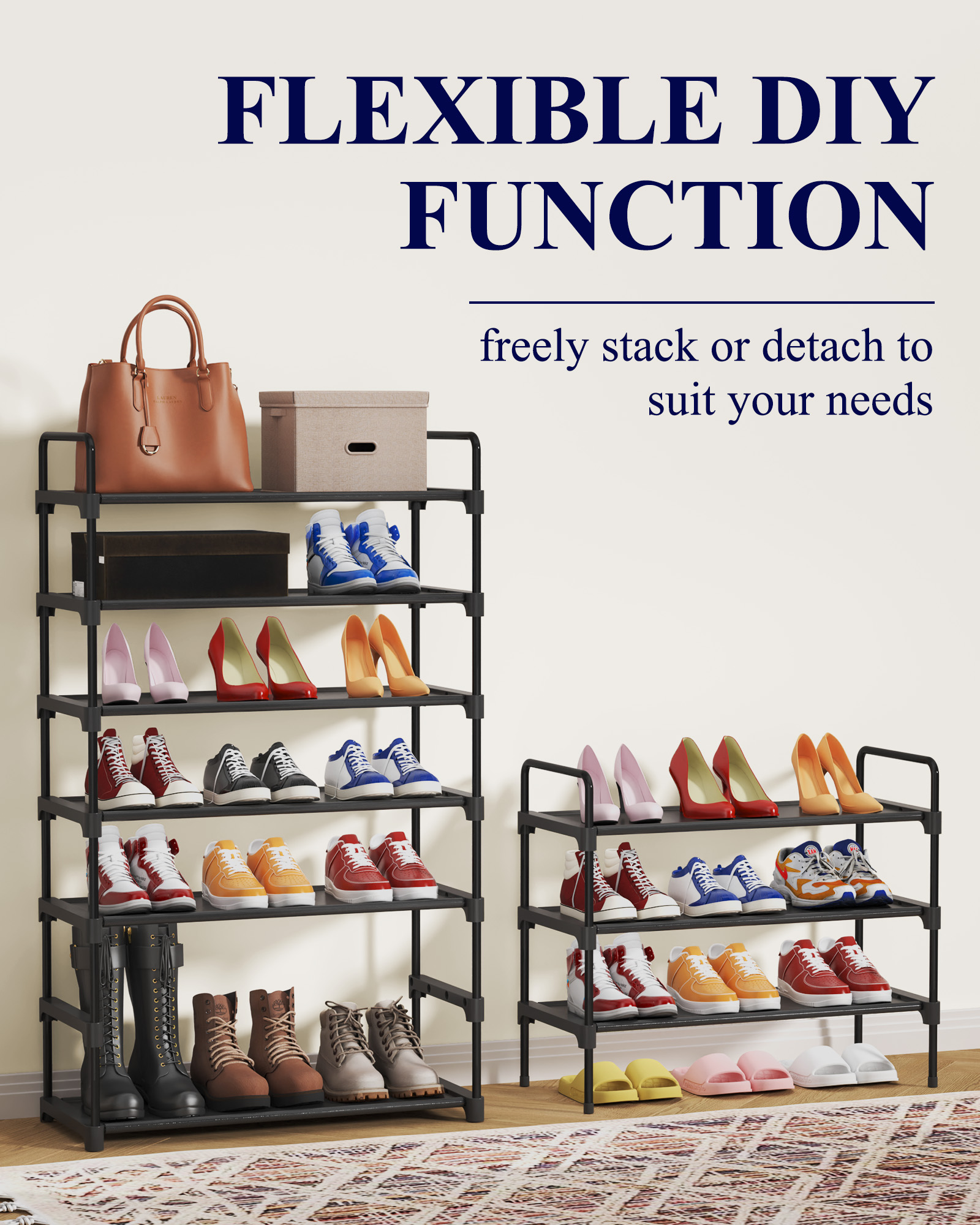 Kitsure 3-Tier Shoe Rack for Closet, Black photo 5